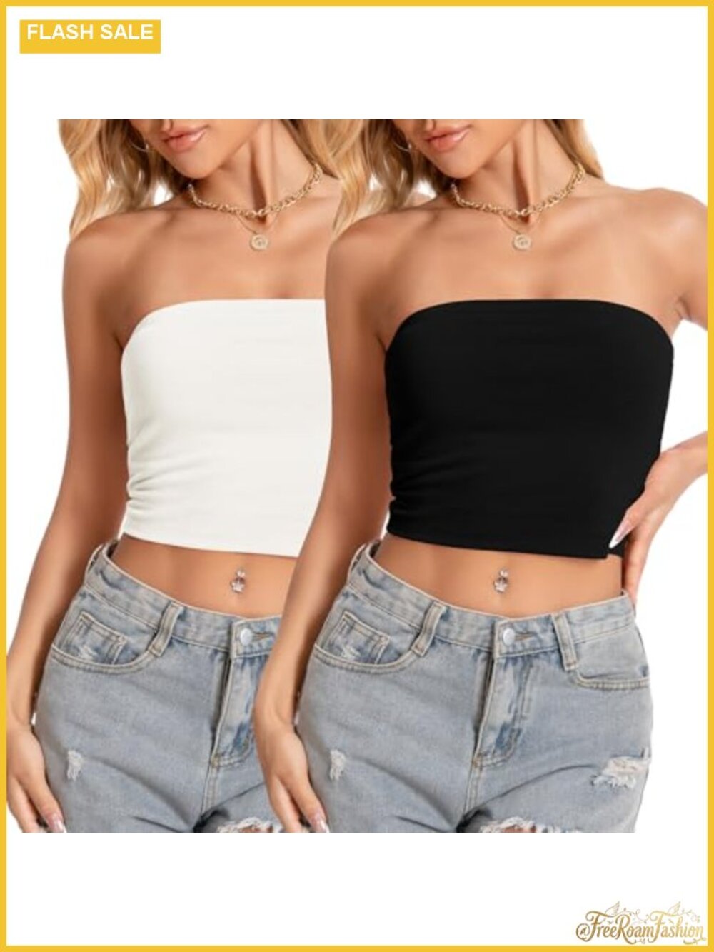 Women's Strapless Tube Crop Top with Elastic Chest Strap - Slim Fit Basic Tank